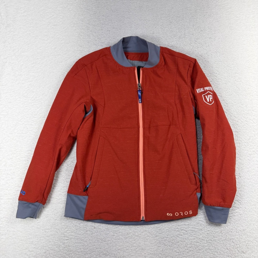 Oros Solarcore Bomber Jacket Womens Small Orange Full Zip Vital Proteins Hiking